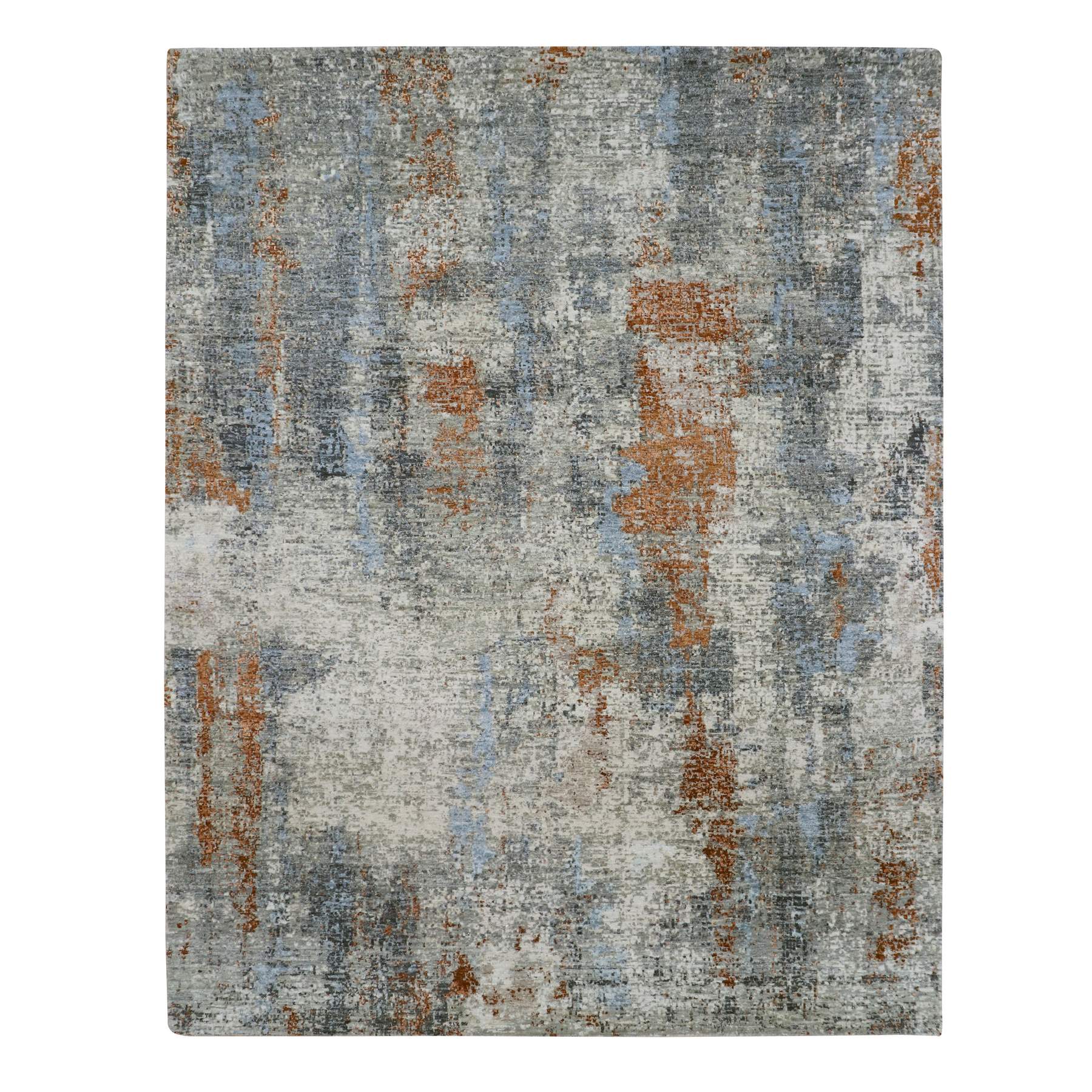 Artichoke Green, Abstract with Galaxy Design, Persian Knot, Pure Wool, Hand Knotted, Densely Woven, Oriental Rug